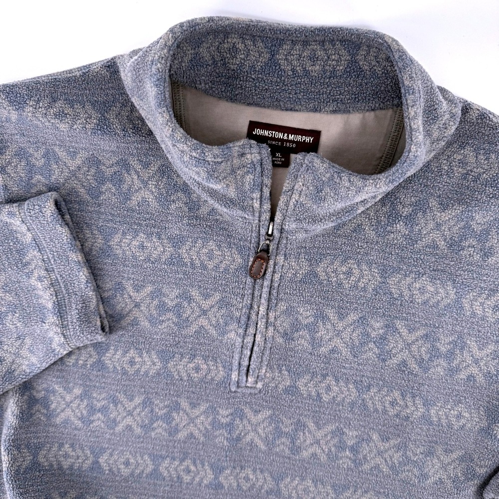 Johnston & Murphy Fleece Pullover Mens XL Blue Geometric Quarter Zip Mock Neck